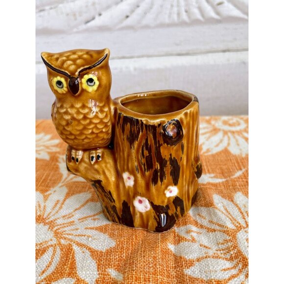 Vintage 1970s Ceramic Owl Toothpick Holder Vase Figurine - Picture 8 of 8